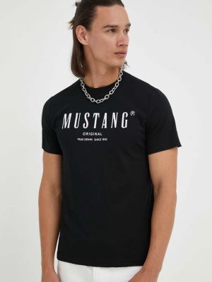 Bavlněné tričko s potiskem Mustang černé