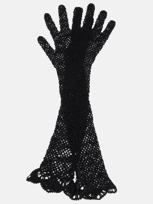 Čipkované bavlnené rukavice The Row čierna
