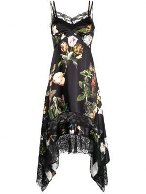 Асиметрична рокля на цветя с принт Monse черно