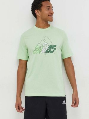 Памучна тениска с дълъг ръкав с принт Adidas зелено