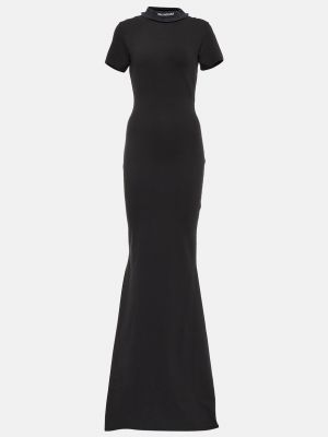 Черное хлопковое длинное платье Balenciaga
