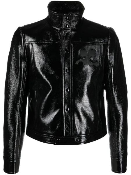 Duga jakna od umjetne kože Courreges crna