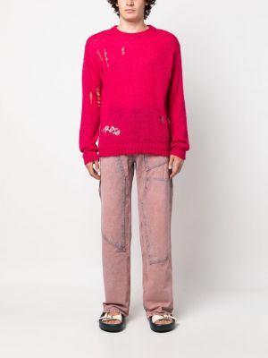 Mohérový svetr s dírami Andersson Bell růžový