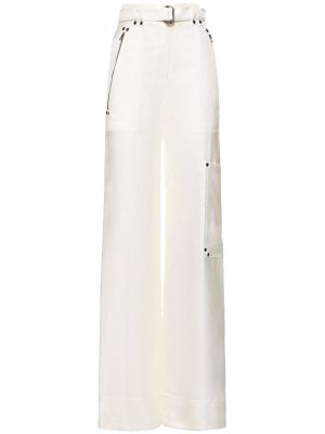 Σατέν παντελόνι με ψηλή μέση σε φαρδιά γραμμή Tom Ford λευκό