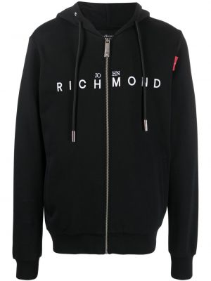 Raštuotas medvilninis džemperis su gobtuvu John Richmond juoda