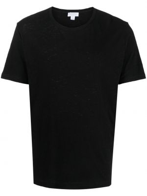 Памучна ленена тениска Sunspel черно