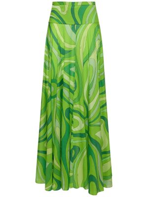 Muslino medvilninis maksi sijonas Pucci žalia