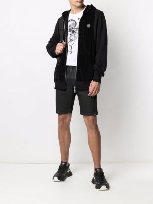 Samt hoodie mit reißverschluss Philipp Plein schwarz