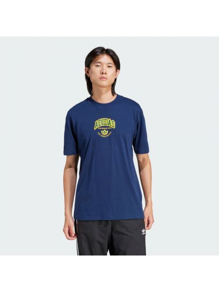 Koszulka bawełniana z nadrukiem z krótkim rękawem Adidas Originals niebieska