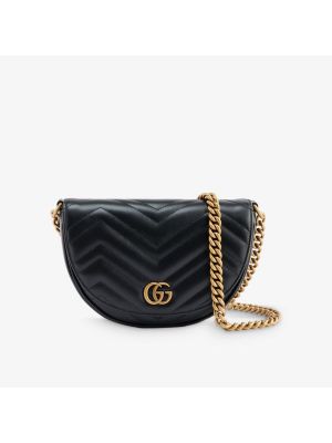 Кожаная сумка через плечо с логотипом GG Marmont Gucci, nero/nero