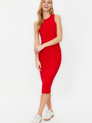Πλεκτή μίντι φόρεμα με στενή εφαρμογή Trendyol κόκκινο