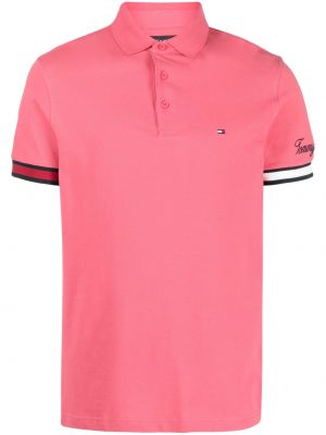 Памучна поло тениска бродирана Tommy Hilfiger розово