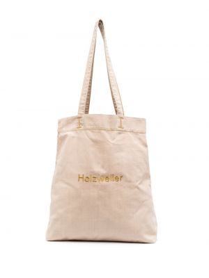 Béžová bavlněná shopper kabelka s výšivkou Holzweiler