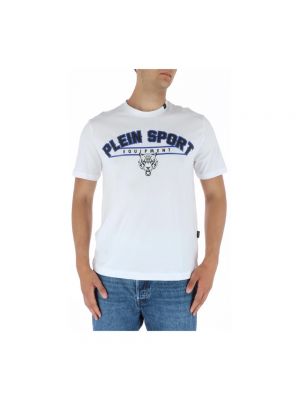 Koszulka z nadrukiem bawełniana Plein Sport biała
