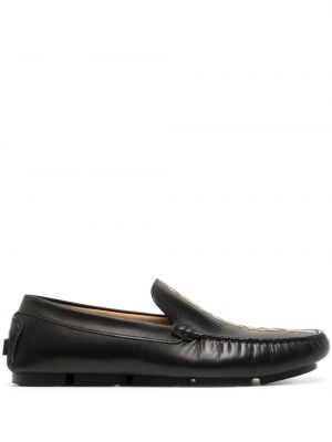 Pantofi loafer din piele cu nasturi Versace negru