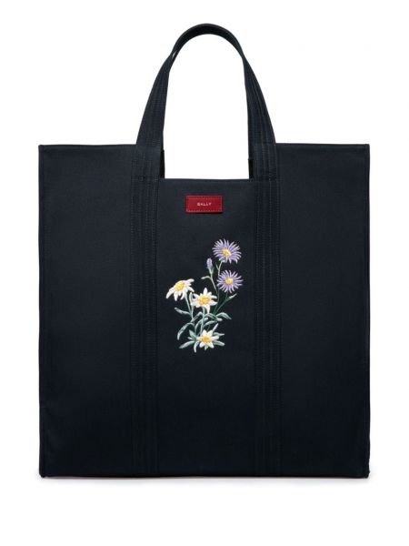 Blomstret broderet shopping bag Bally blå