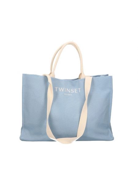 Shopper handtasche aus baumwoll mit taschen Twinset blau