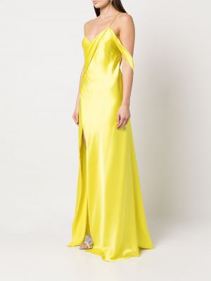 Jedwabna sukienka koktajlowa z dekoltem w serek Michelle Mason żółta