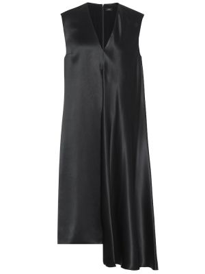 Robe mi-longue en satin en soie Joseph noir