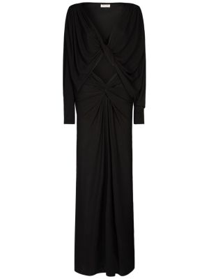 Černé drapované viskózové šaty jersey Saint Laurent