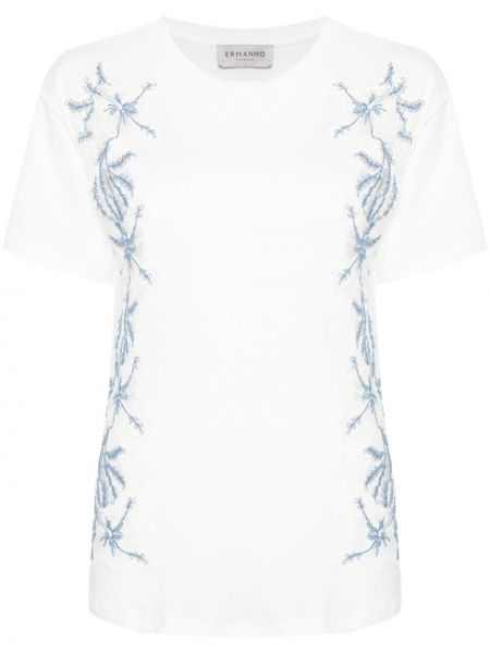 Majica s cvjetnim printom s čipkom Ermanno Firenze bijela