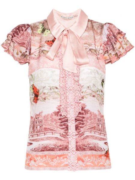 Printti silkki kauluspusero Alice + Olivia pinkki