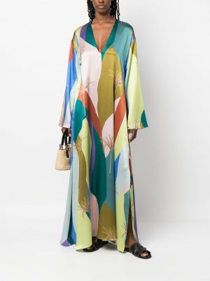 Robe longue en soie à imprimé Raquel Diniz bleu