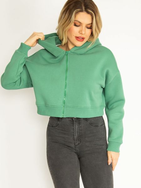 Fleece φούτερ με κουκούλα με φερμουάρ şans πράσινο