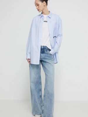 Pamučna traper košulja bootcut Karl Lagerfeld Jeans plava