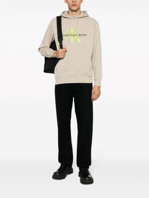 Raštuotas medvilninis džemperis su gobtuvu Calvin Klein Jeans