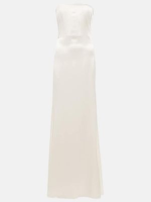 Hodvábne saténové dlouhé šaty Saint Laurent biela
