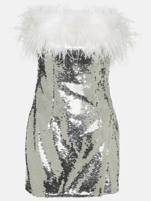 Mini robe à paillettes à plumes Self-portrait argenté