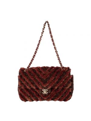 Bolsa de hombro de tweed Chanel rojo