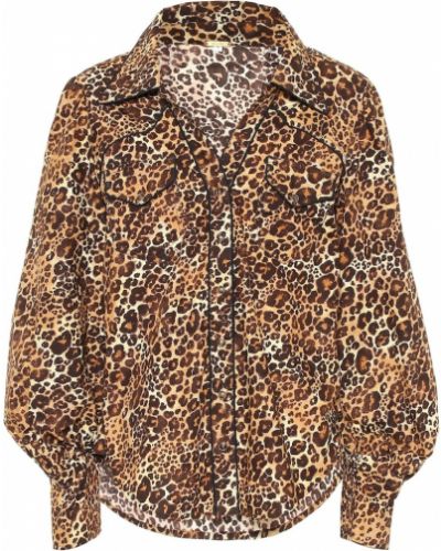 Camicia di cotone con stampa leopardato Johanna Ortiz marrone