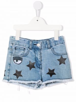 Stjernemønster trykt jeans-shorts for jenter Chiara Ferragni Kids blå