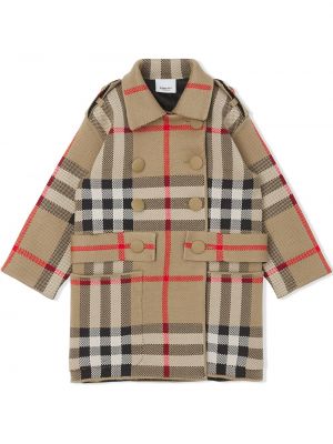 Jacquard trykt sjekket lang pels for jenter Burberry Kids brun