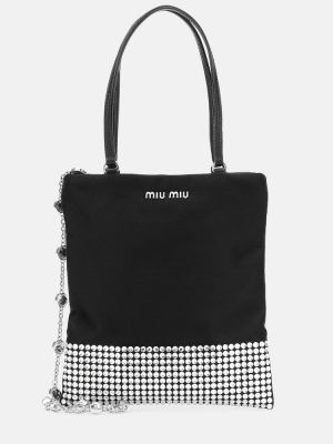 Τσάντα shopper με πετραδάκια Miu Miu μαύρο