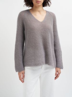 Mohérový svetr s výstřihem do v Max Mara šedý