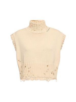 Gilet effet usé en coton en tricot Marni blanc