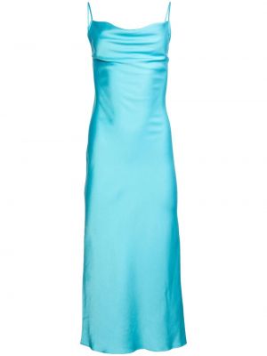 Jedwabna sukienka koktajlowa bez rękawów na imprezę Fleur Du Mal - niebieski