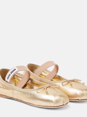 Bőr balerina cipők Miu Miu aranyszínű