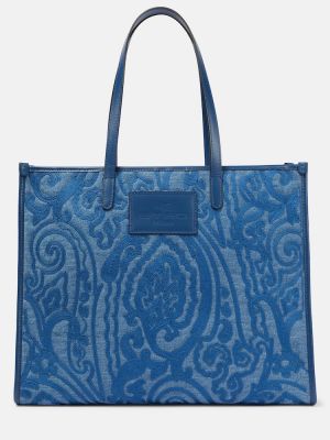 Žakárová nákupná taška s paisley vzorom Etro modrá