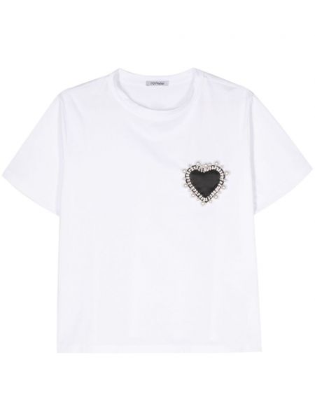 Bavlněné tričko se srdcovým vzorem Parlor bílé