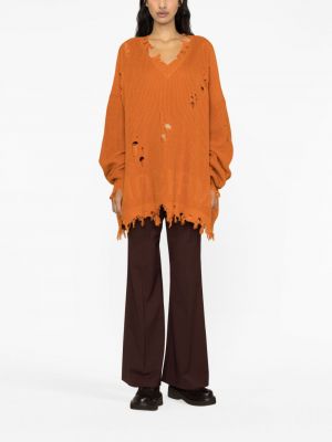 Sweter z przetarciami w jednolitym kolorze Monochrome pomarańczowy