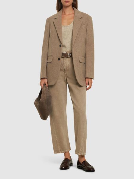 Klassisk ull knappen opp blazer Dunst beige