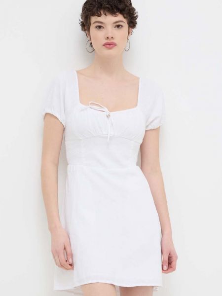Lanena mini haljina Hollister Co. bijela