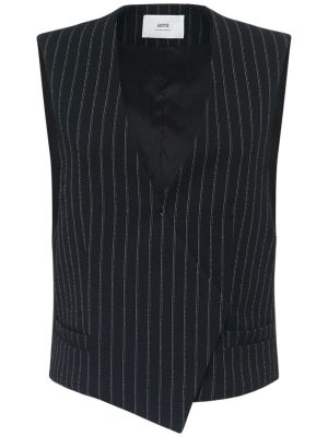 Pruhovaná vlnená vesta Ami Paris čierna