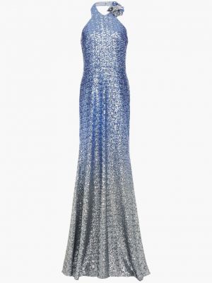 Платье с воротником с пайетками из тюля с аппликацией Marchesa Notte синее