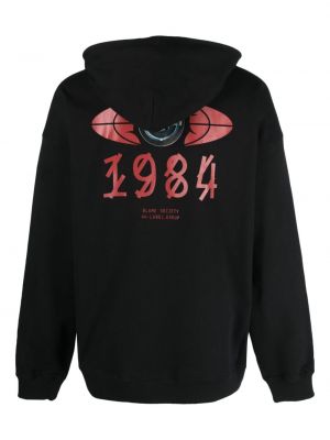 Raštuotas medvilninis džemperis su gobtuvu 44 Label Group juoda