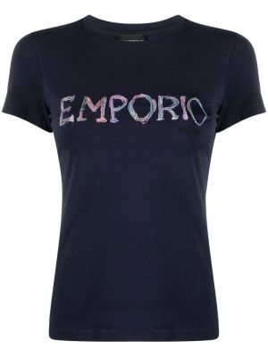 Тениска бродирана Emporio Armani синьо